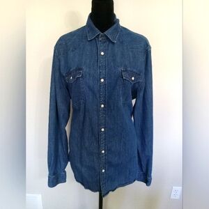 H&M Blue Denim L.O.G.G. Pearl Snap Shirt